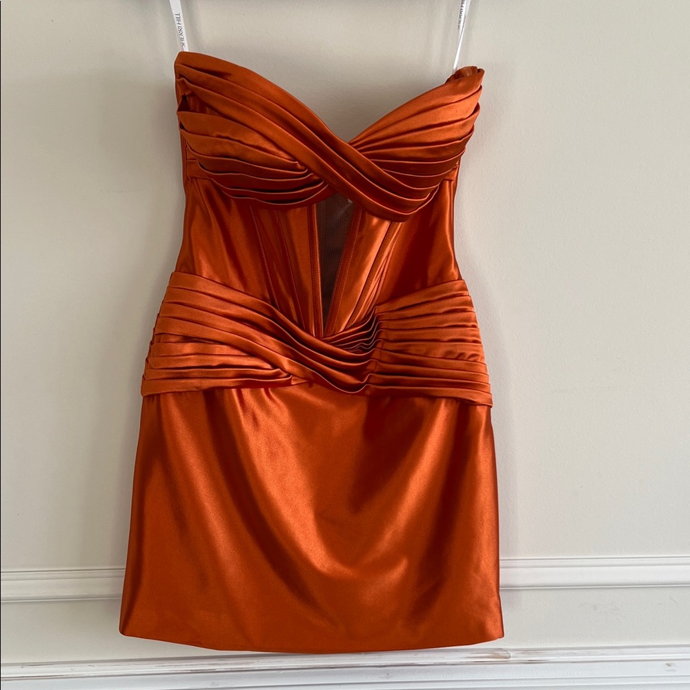 Sherri Hill Strapless Orange/Rust Colored Dress